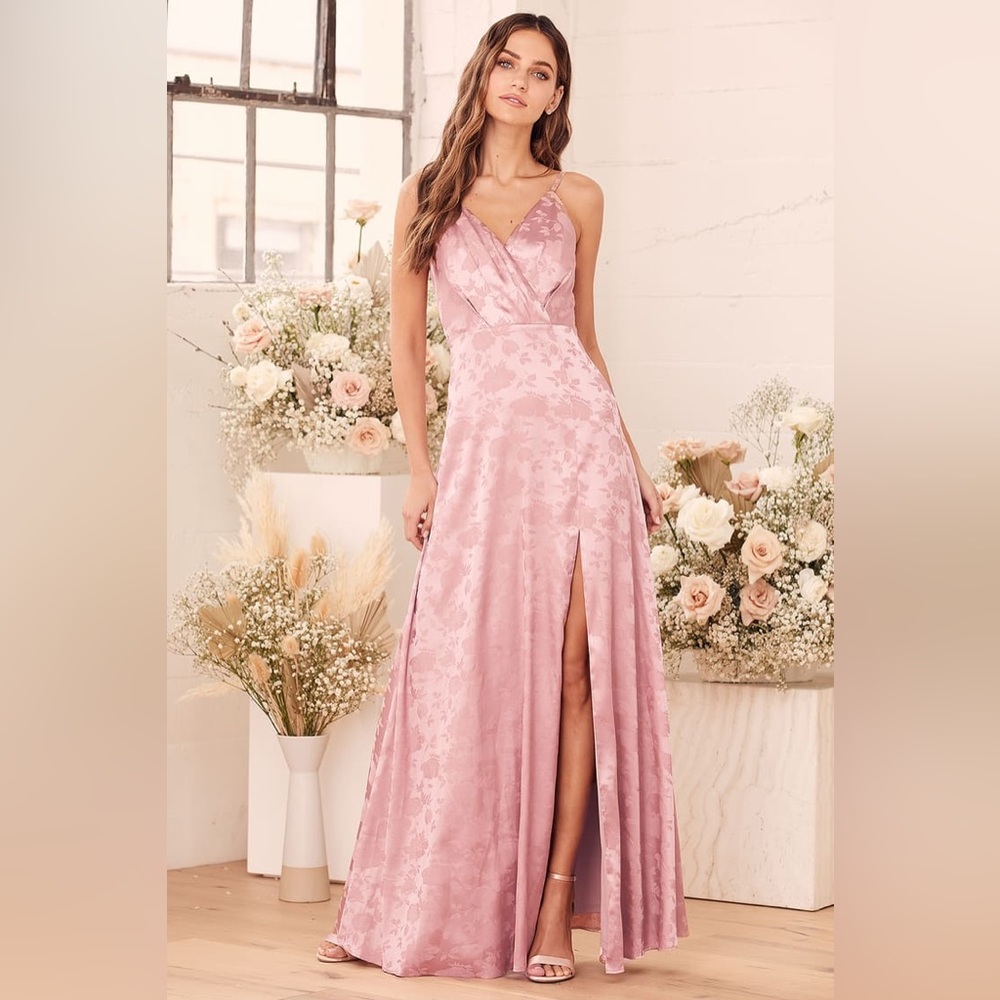 Radiant Refinement Dusty Rose Satin Jacquard Maxi Dress